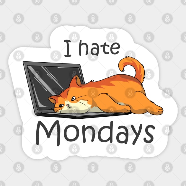 Cat with Laptop on Monday Sticker by Markus Schnabel